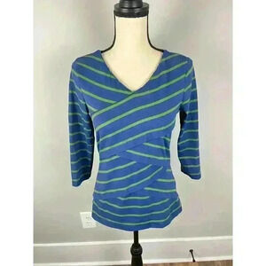 J. Mclaughlin Catalina Cloth 3/4 Sleeve Blouse Spandex Blue Green Striped Size S
